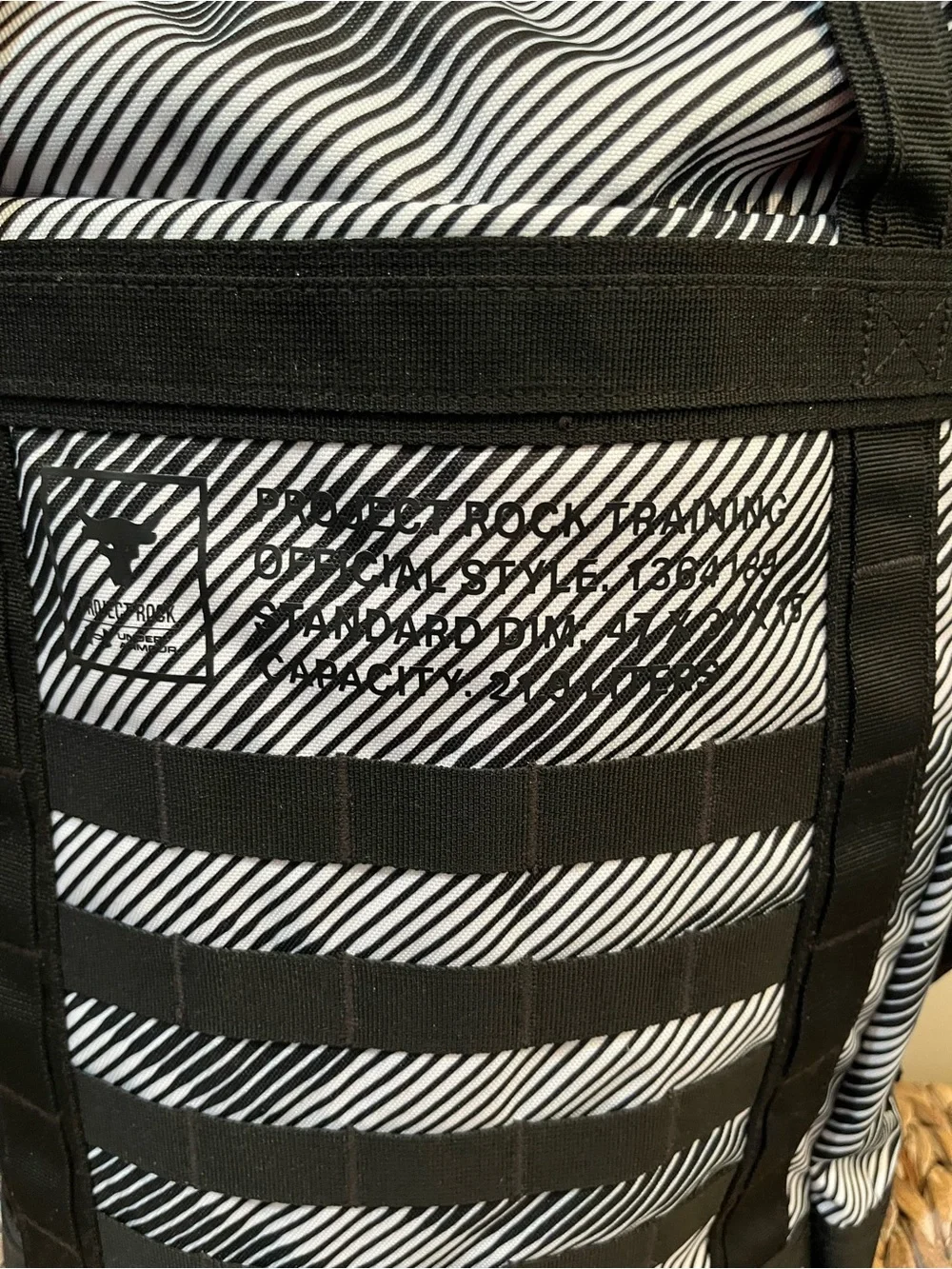 Under Armour Project Rock‎ Box Duffle Backpack Black White Stripe Unisex NWOT